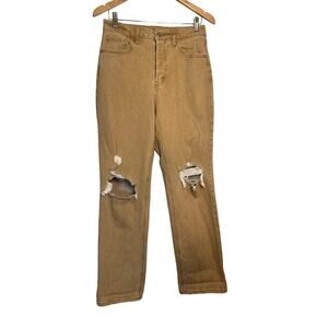 Wild Fable Women's High Waisted Straight Leg Distressed Denim Jeans Size 10 Tan
